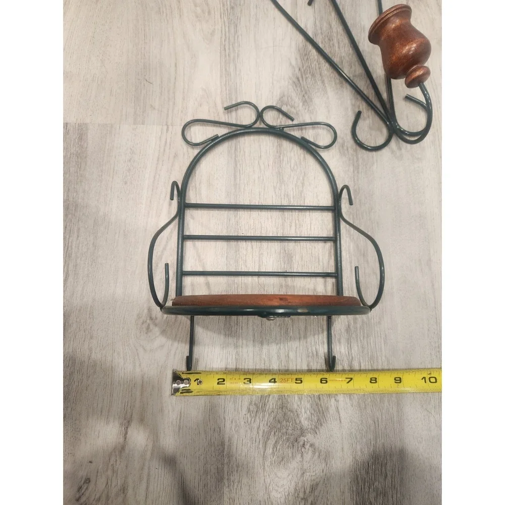 Vintage Home Interiors‎ Shelf Green Wire & Wood & 2 Matching Candle Wall Sconces